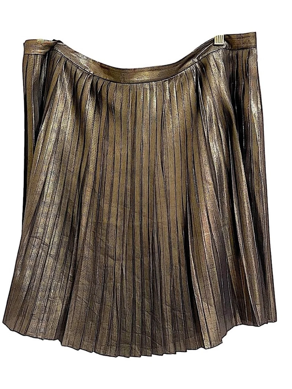Tory Burch Audra Metallic Knife Pleat Silk Blend Skirt Gold Bronze Size 14